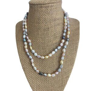 Vintage Honora Long Freshwater Pearl Necklace Knotted Sterling Clasp Estate 34"